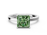White gold Fancy Green Princess  Cut Solitaire Engagement Ring with Four-Prong Setting on a Classic Band