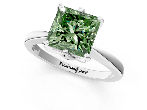White gold Fancy Green Princess Cut Solitaire Engagement Ring with Six-Prong Setting and Tapered Band_1