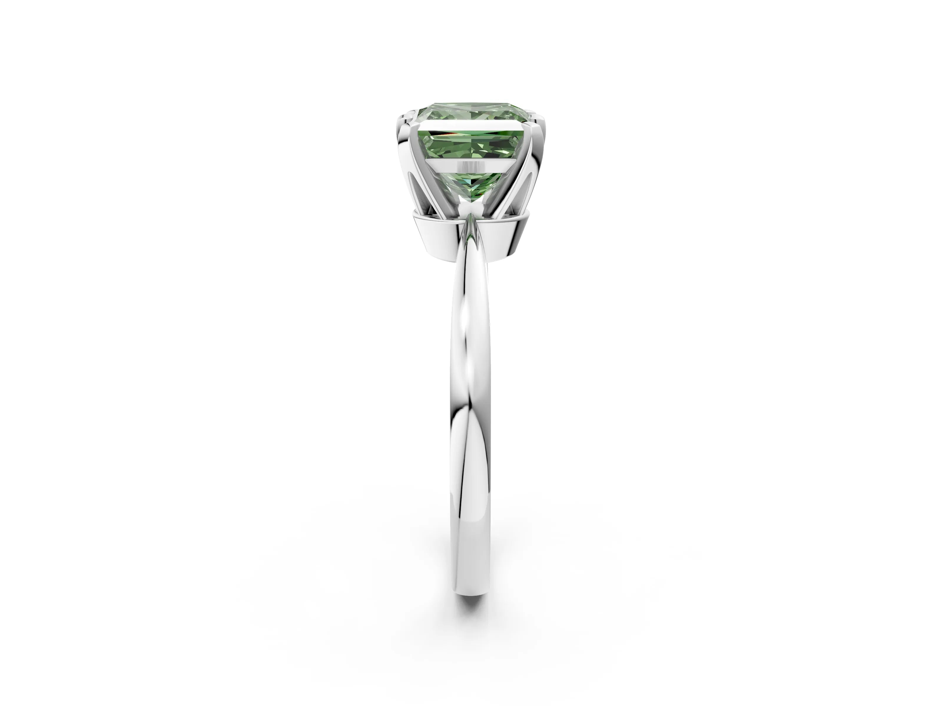 White gold Fancy Green Princess Cut Solitaire Engagement Ring with Six-Prong Setting and Tapered Band_2