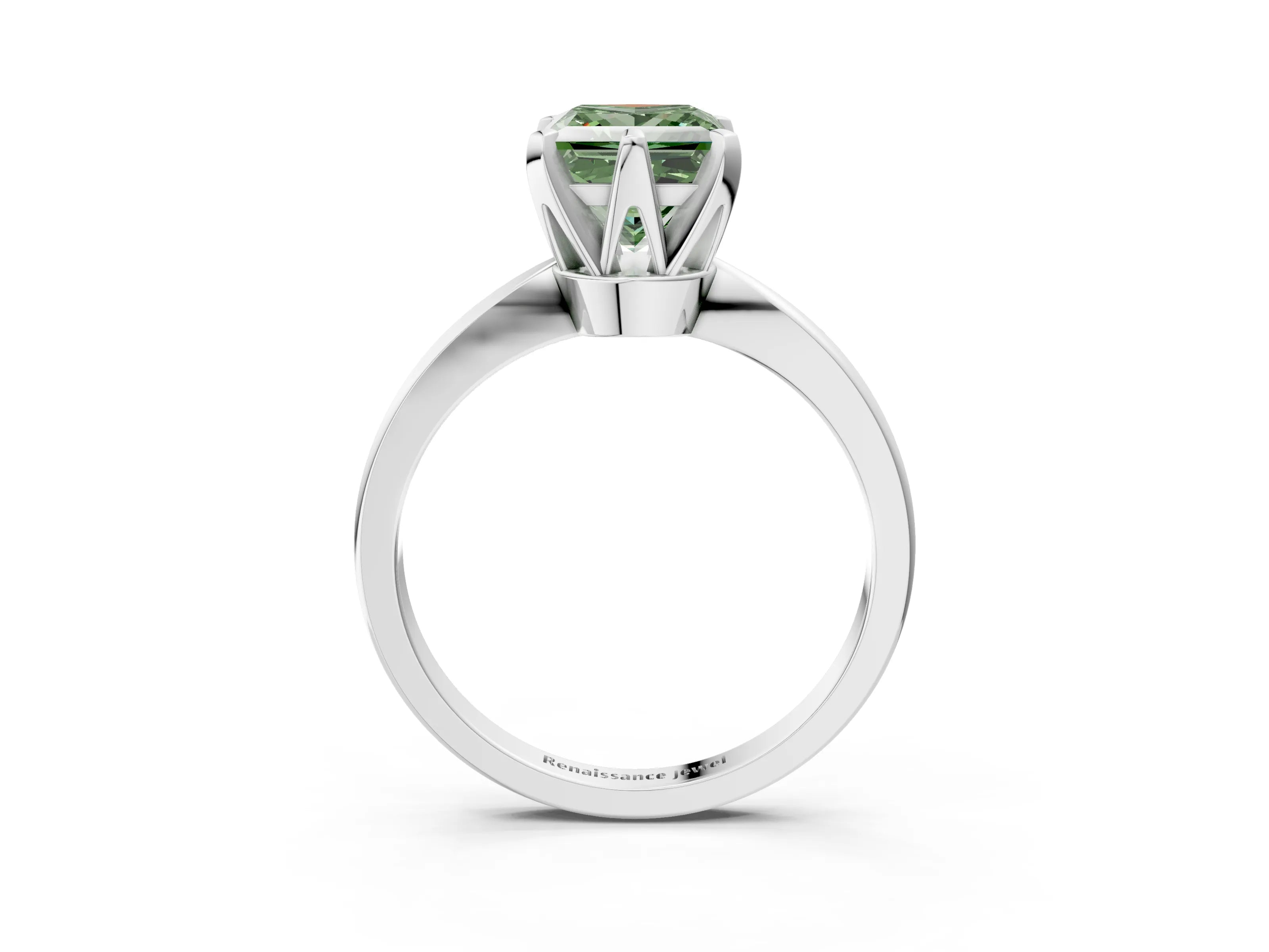 White gold Fancy Green Princess Cut Solitaire Engagement Ring with Six-Prong Setting and Tapered Band_3