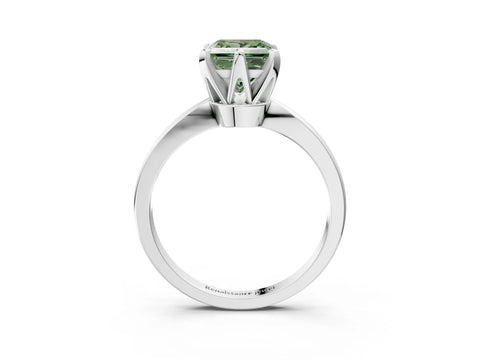 White gold Fancy Green Princess Cut Solitaire Engagement Ring with Six-Prong Setting and Tapered Band_3