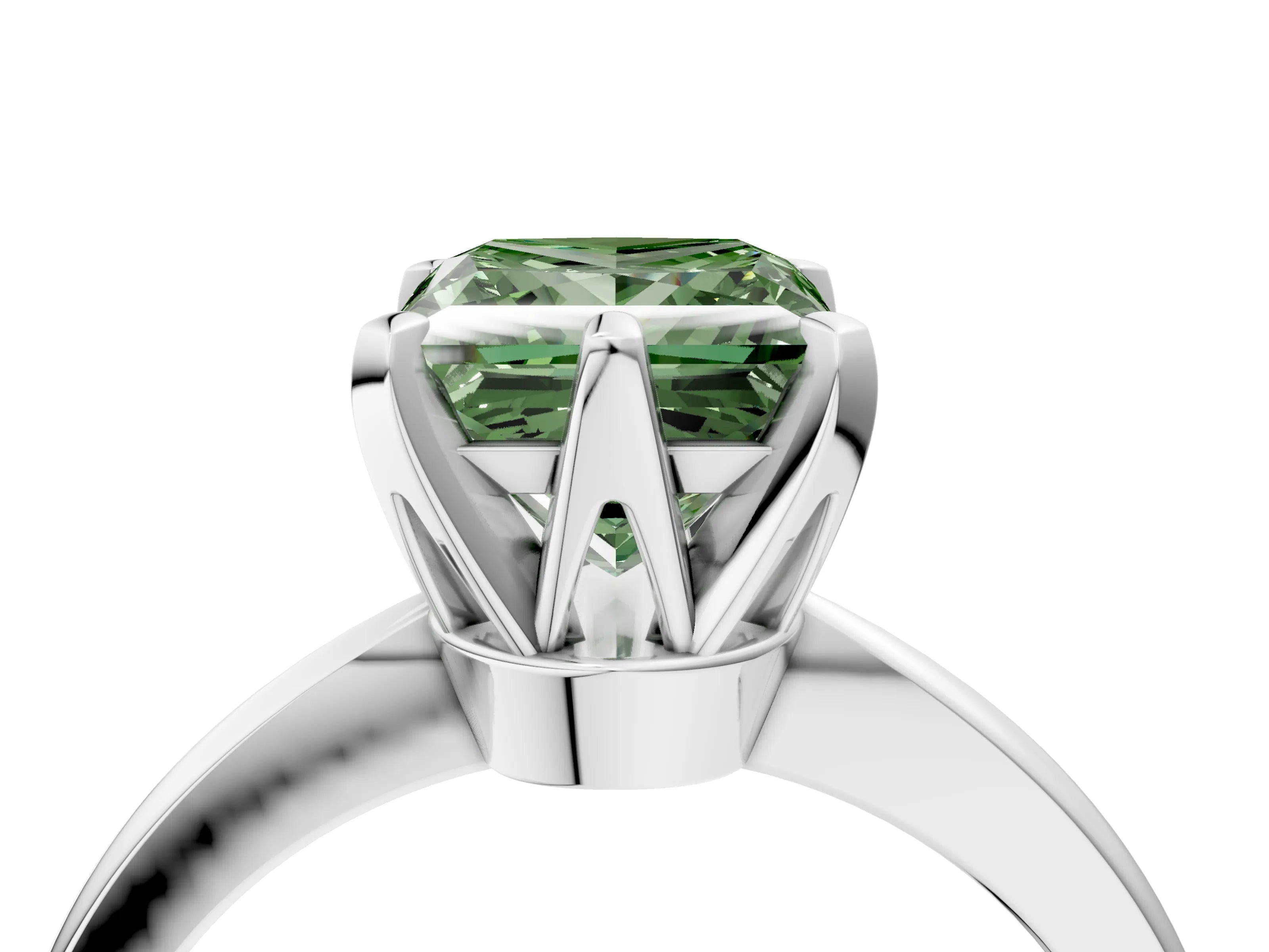 White gold Fancy Green Princess Cut Solitaire Engagement Ring with Six-Prong Setting and Tapered Band_4