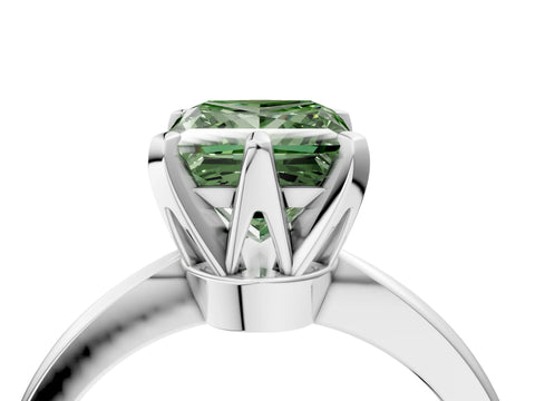 White gold Fancy Green Princess Cut Solitaire Engagement Ring with Six-Prong Setting and Tapered Band_4