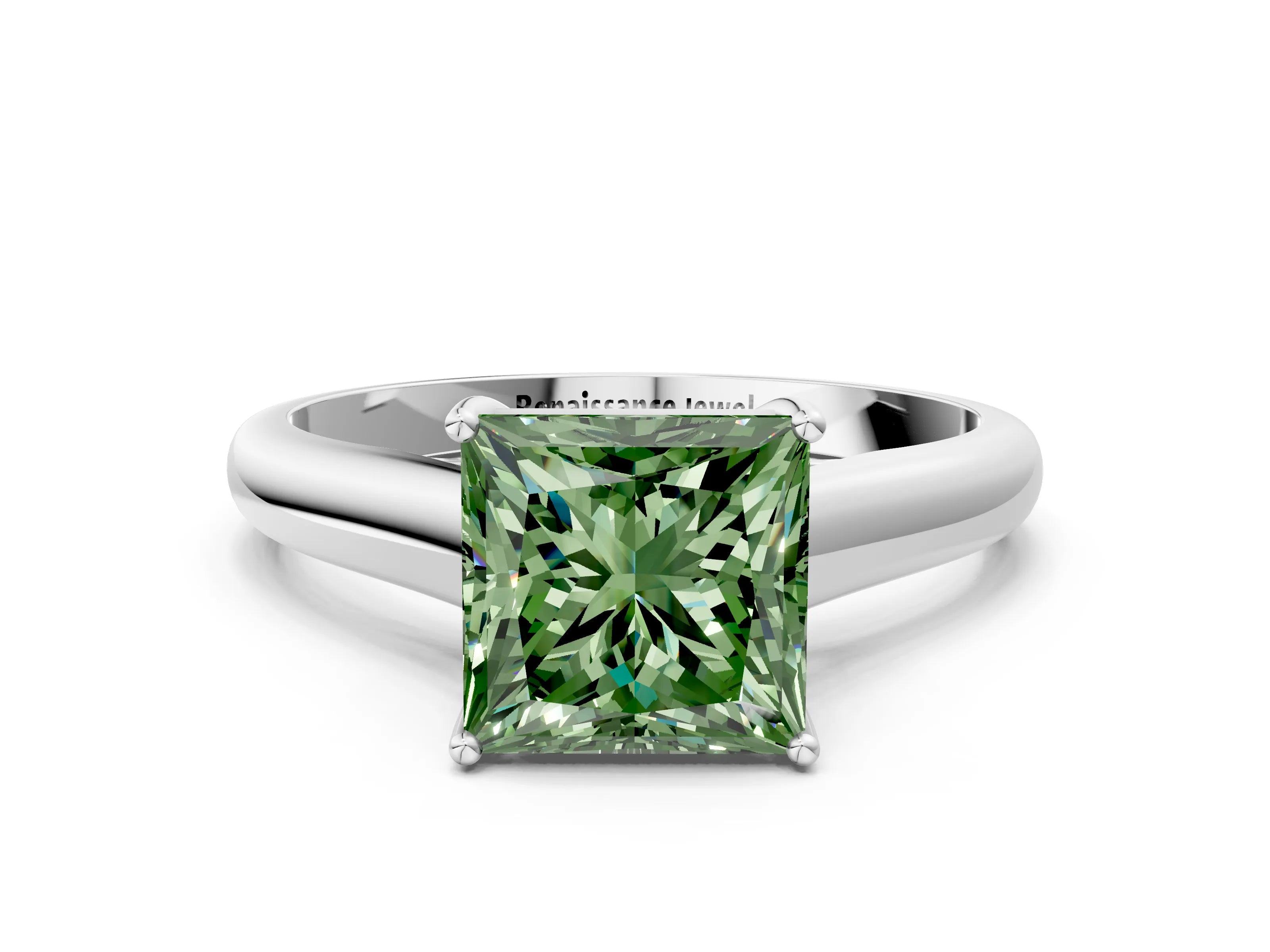 White gold Fancy Green Princess Cut Solitaire Engagement Ring with Tapered Band and Four-Prong Setting_15