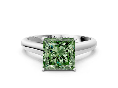 White gold Fancy Green Princess Cut Solitaire Engagement Ring with Tapered Band and Four-Prong Setting_15