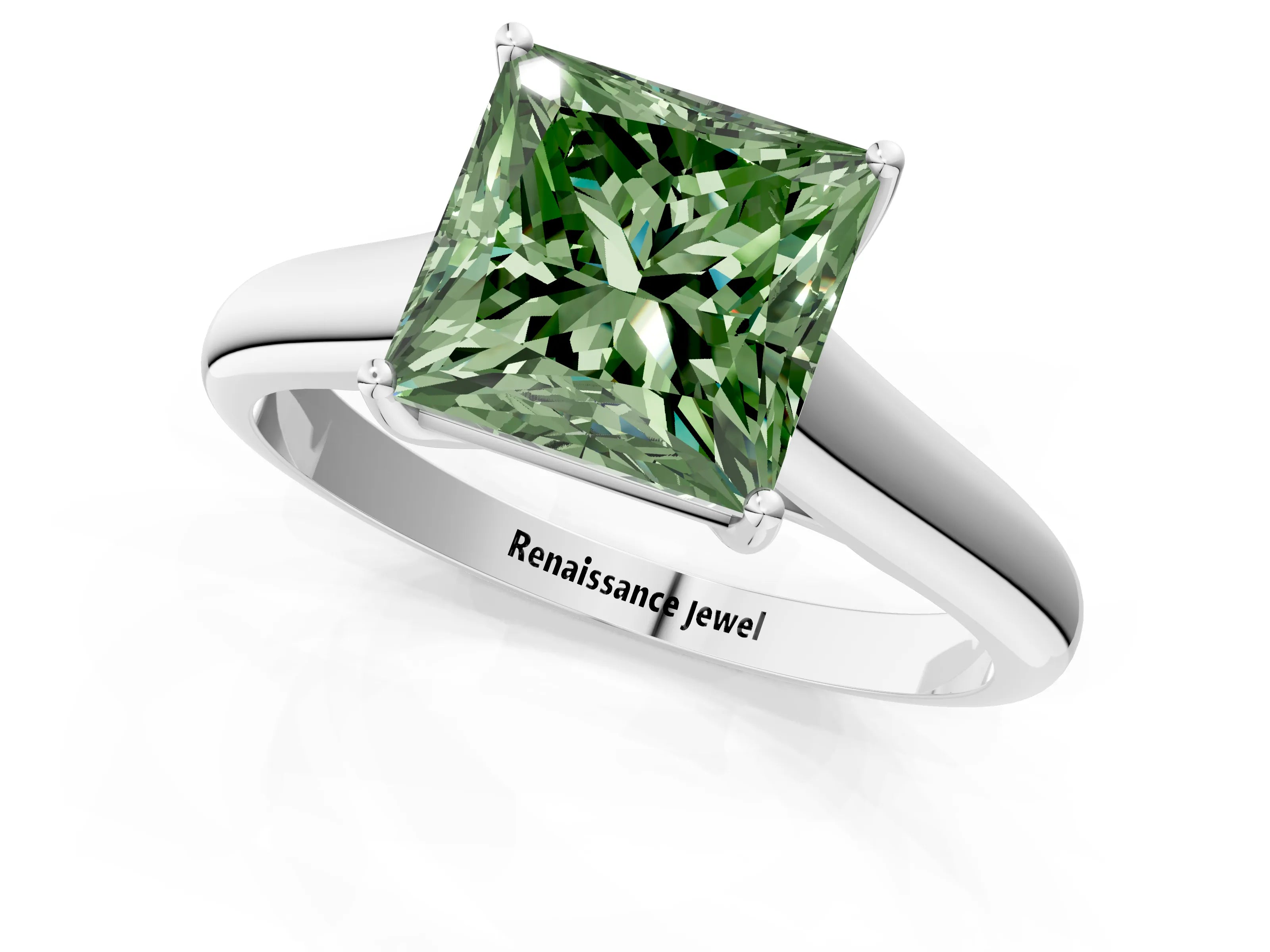 White gold Fancy Green Princess Cut Solitaire Engagement Ring with Tapered Band and Four-Prong Setting_16