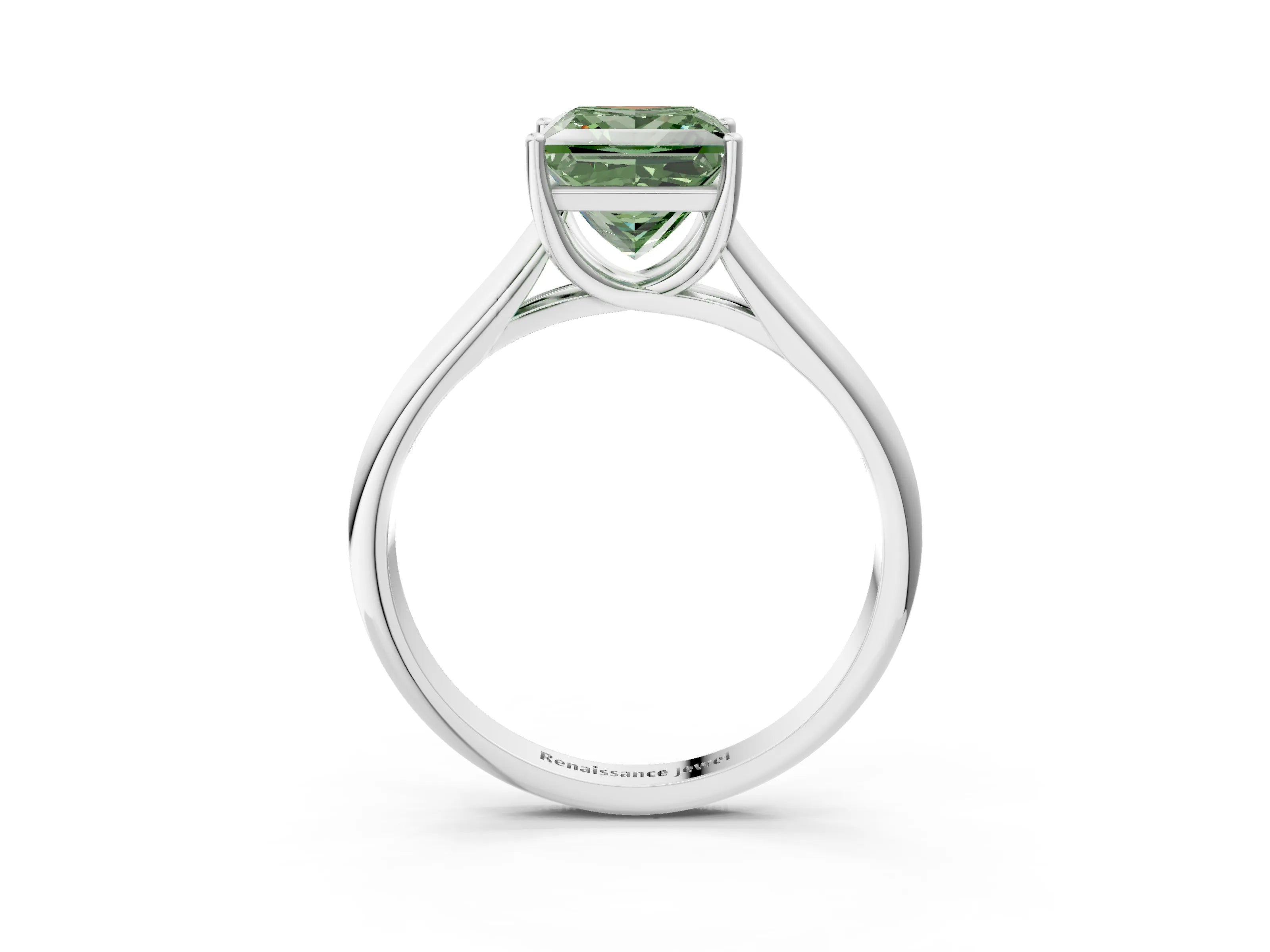 White gold Fancy Green Princess Cut Solitaire Engagement Ring with Tapered Band and Four-Prong Setting_18