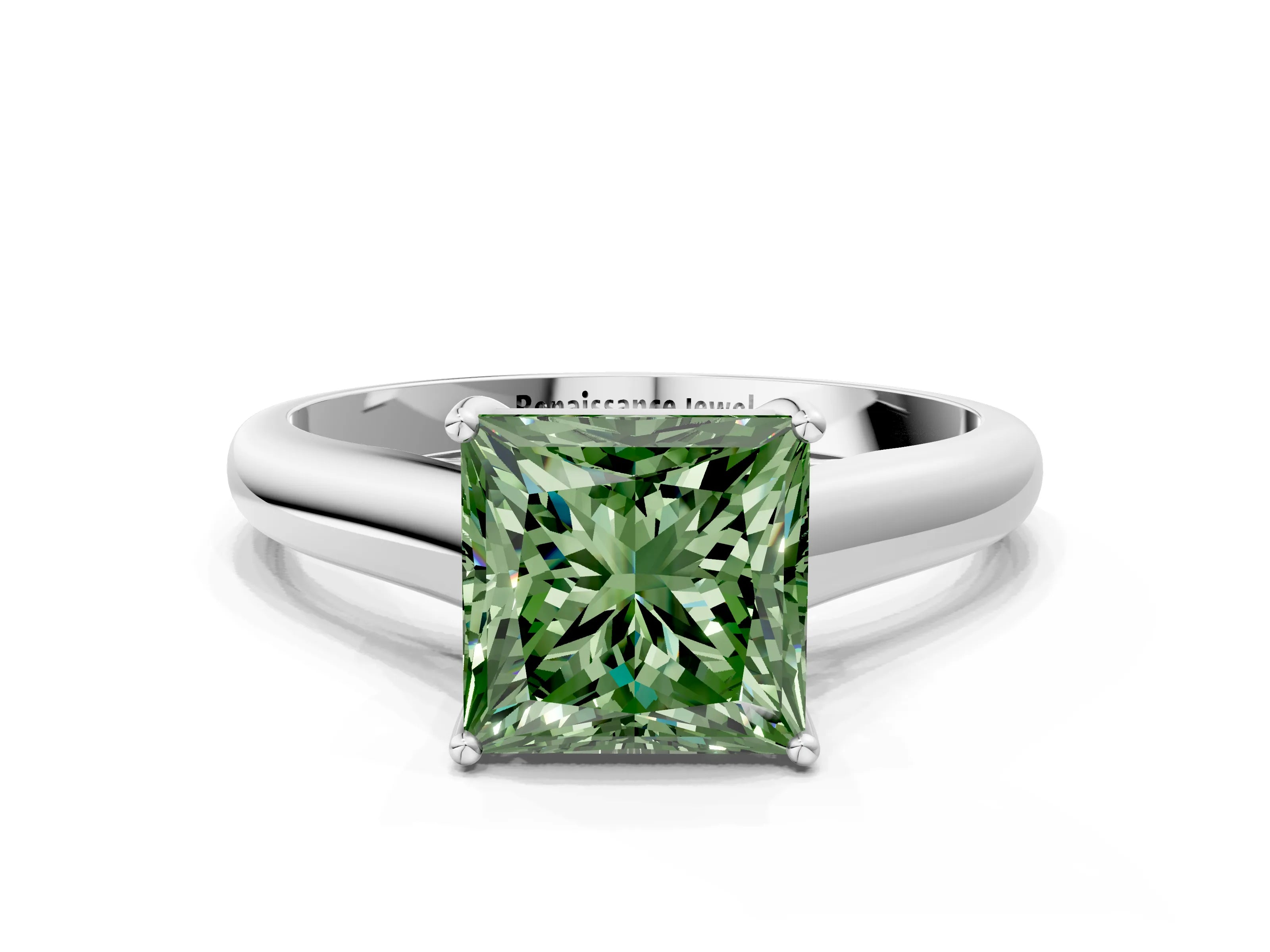 White gold Fancy Green Princess Cut Solitaire Engagement Ring with Tapered Band and Four-Prong Setting_3
