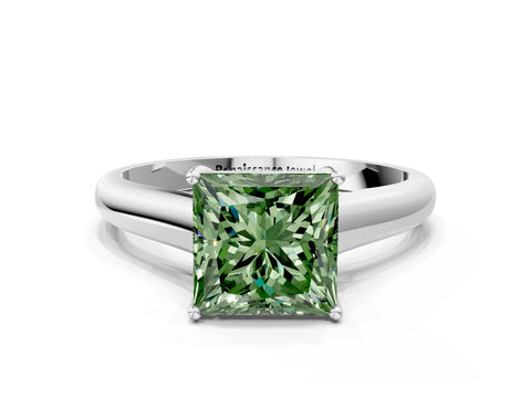 White gold Fancy Green Princess Cut Solitaire Engagement Ring with Tapered Band and Four-Prong Setting_3