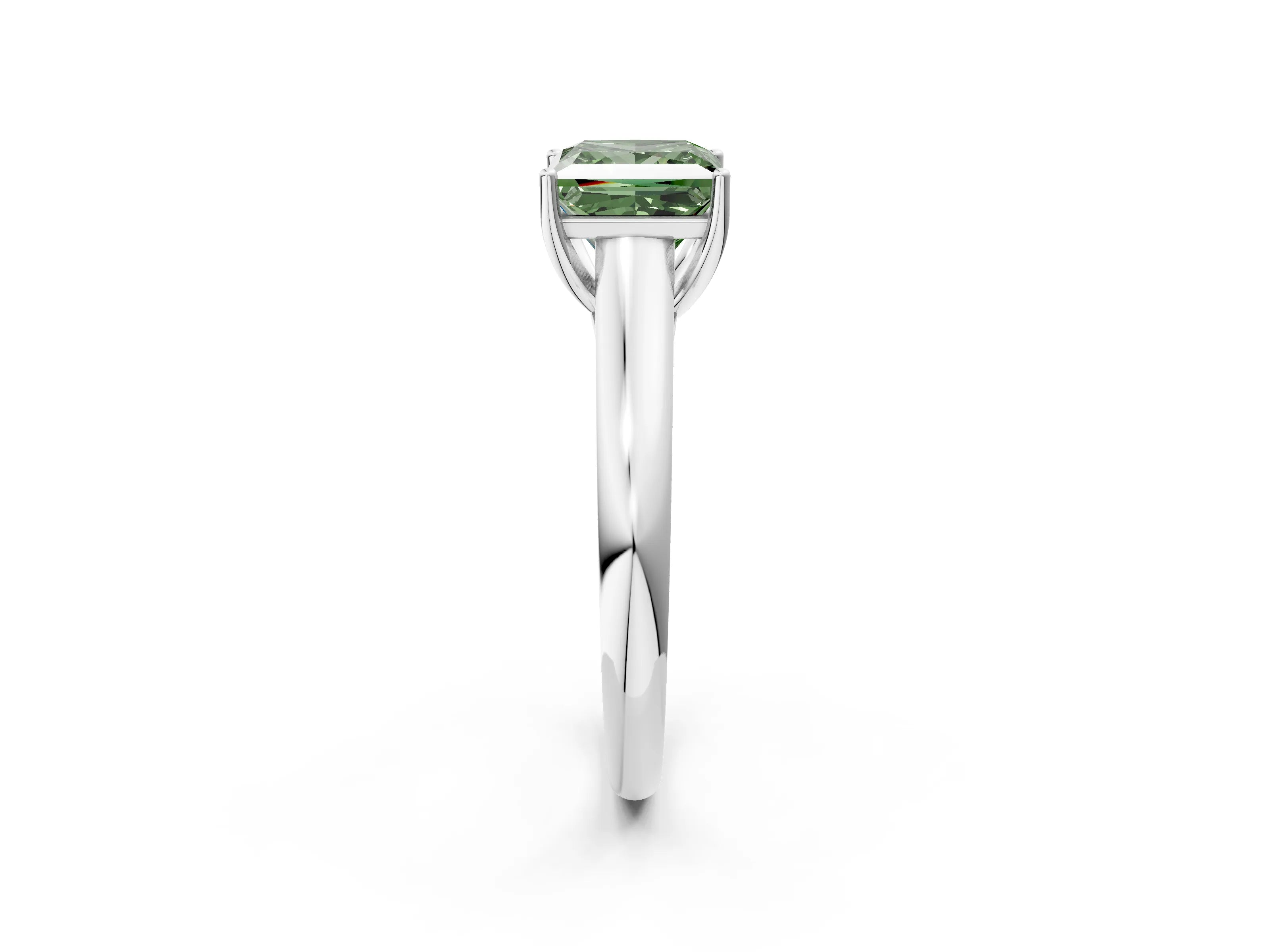 White gold Fancy Green Princess Cut Solitaire Engagement Ring with Tapered Band and Four-Prong Setting_5