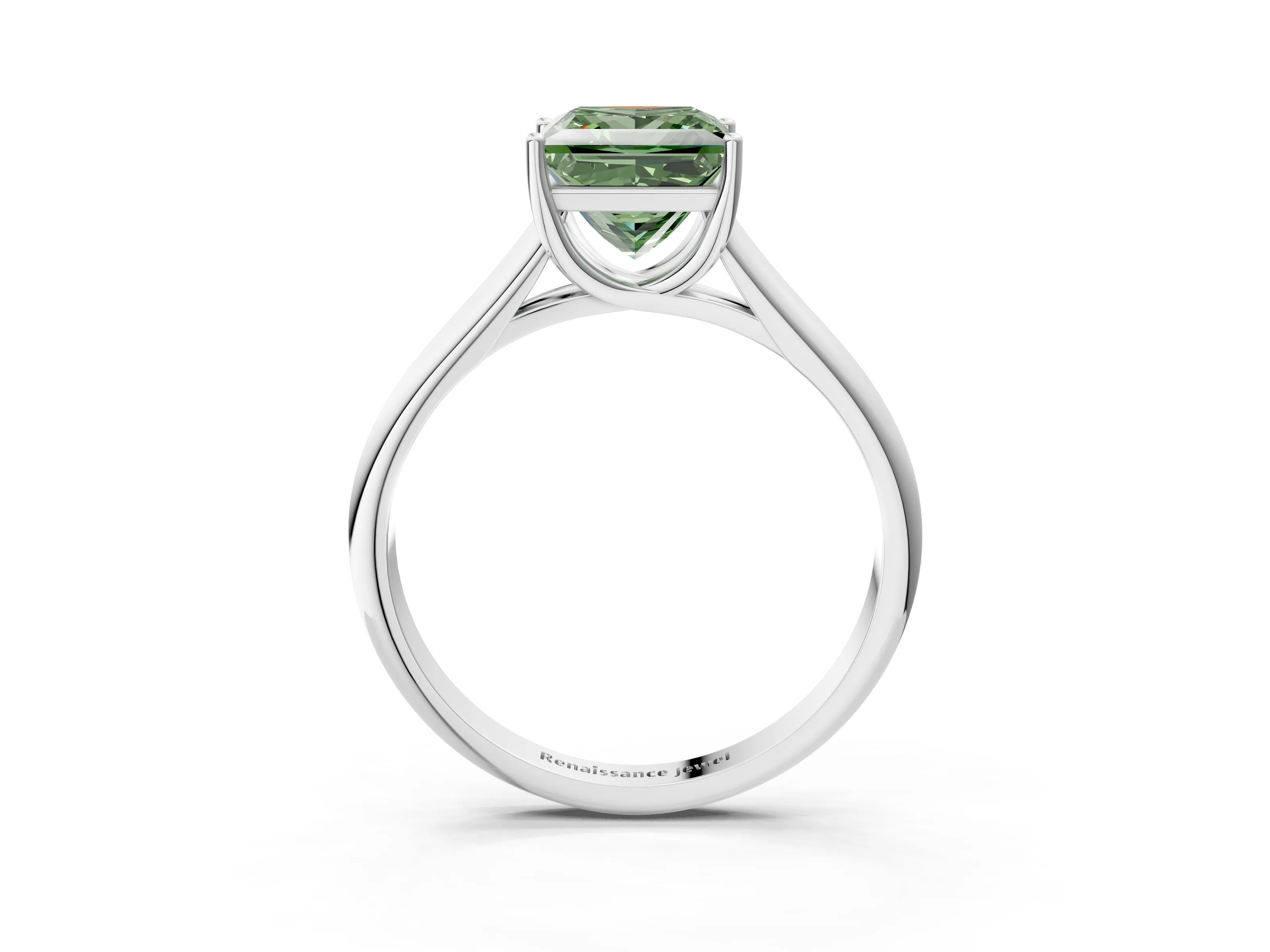 White gold Fancy Green Princess Cut Solitaire Engagement Ring with Tapered Band and Four-Prong Setting_6