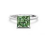 White gold Fancy Green Princess  Cut Solitaire Engagement Ring with Thin Band and Four-Prong Setting_3