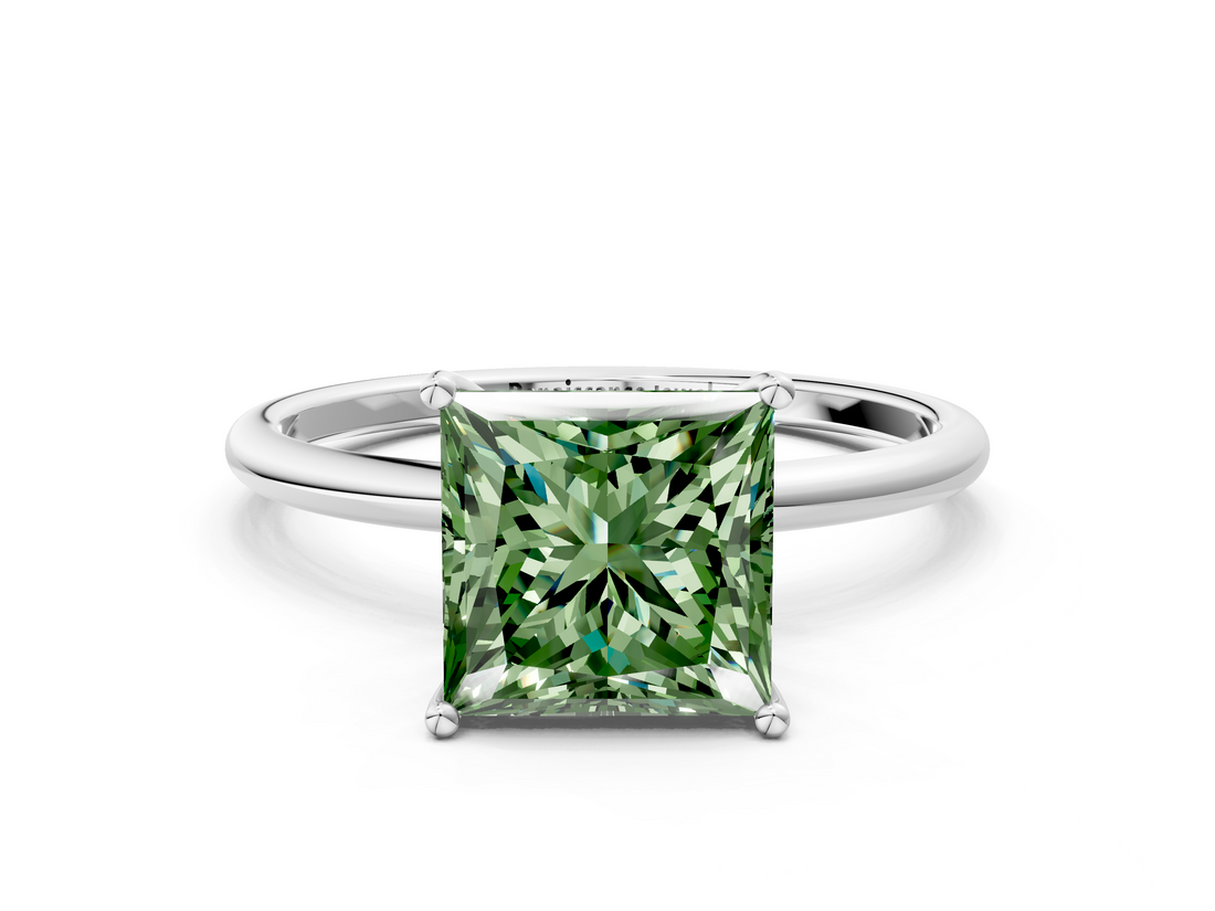 White gold Fancy Green Princess  Cut Solitaire Engagement Ring with Thin Band and Four-Prong Setting_3