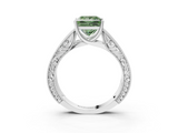 White gold Fancy Green Princess  Cut Solitaire Engraved Band with Four-Prong Setting_3