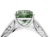 White gold Fancy Green Princess  Cut Solitaire Engraved Band with Four-Prong Setting_4