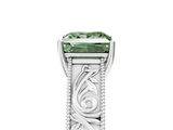 White gold Fancy Green Princess  Cut Solitaire Engraved Band with Four-Prong Setting_5