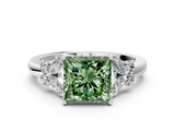 White gold Fancy Green Princess  Cut Solitaire Floral Diamond Ring with Four-Prong Setting