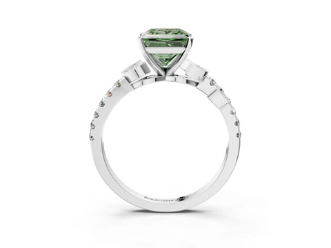 White gold Fancy Green Princess Cut Solitaire Leaf-Inspired Diamond Ring with Pavé Band and Four-Prong Setting_15