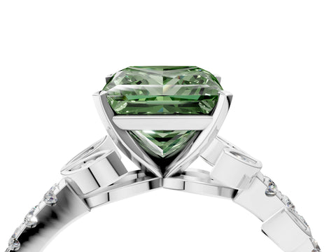 White gold Fancy Green Princess Cut Solitaire Leaf-Inspired Diamond Ring with Pavé Band and Four-Prong Setting_16