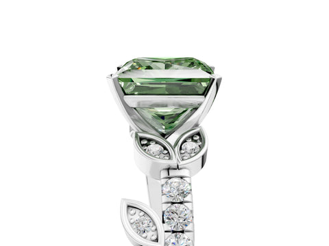 White gold Fancy Green Princess Cut Solitaire Leaf-Inspired Diamond Ring with Pavé Band and Four-Prong Setting_17