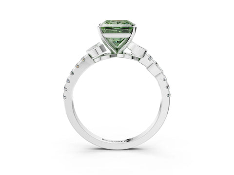 White gold Fancy Green Princess Cut Solitaire Leaf-Inspired Diamond Ring with Pavé Band and Four-Prong Setting_3