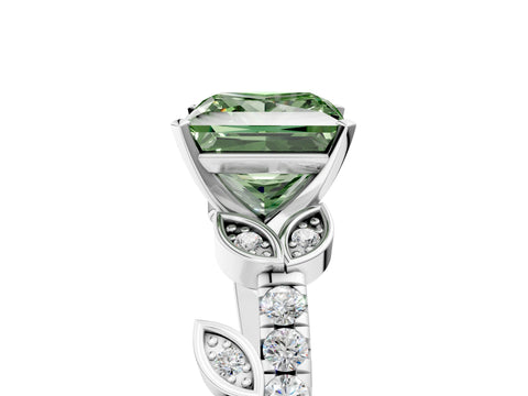 White gold Fancy Green Princess Cut Solitaire Leaf-Inspired Diamond Ring with Pavé Band and Four-Prong Setting_5