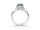 White gold Fancy Green Princess Cut Solitaire Leaf-Inspired Engagement Ring with Prong Setting_3