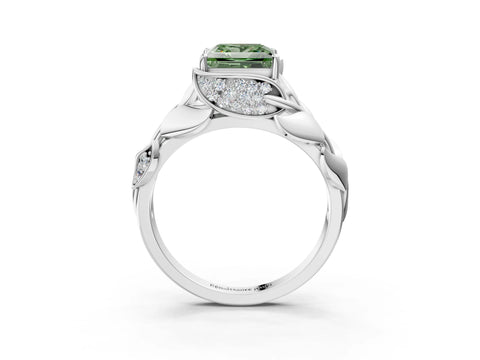 White gold Fancy Green Princess Cut Solitaire Leaf-Inspired Engagement Ring with Prong Setting_3