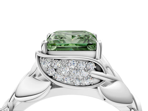 White gold Fancy Green Princess Cut Solitaire Leaf-Inspired Engagement Ring with Prong Setting_4