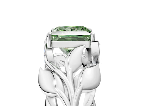 White gold Fancy Green Princess Cut Solitaire Leaf-Inspired Engagement Ring with Prong Setting_5