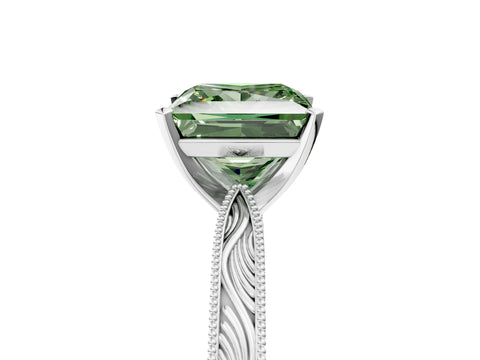 White gold Fancy Green Princess Cut Solitaire Milgrain Engraved Band with Four-Prong Setting_17