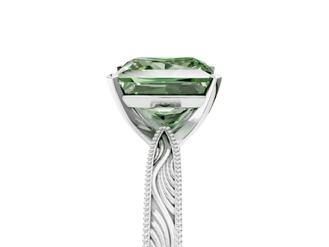 White gold Fancy Green Princess Cut Solitaire Milgrain Engraved Band with Four-Prong Setting_5