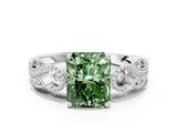 White gold Fancy Green Princess Cut Solitaire Milgrain Leaf Band with Prong Setting_12