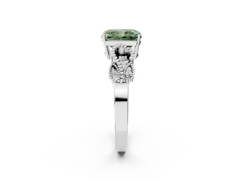 White gold Fancy Green Princess Cut Solitaire Milgrain Leaf Band with Prong Setting_14