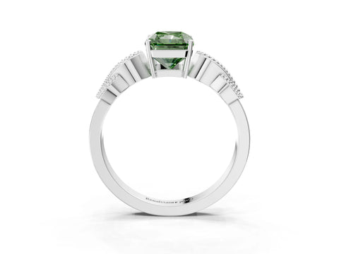 White gold Fancy Green Princess Cut Solitaire Milgrain Leaf Band with Prong Setting_15