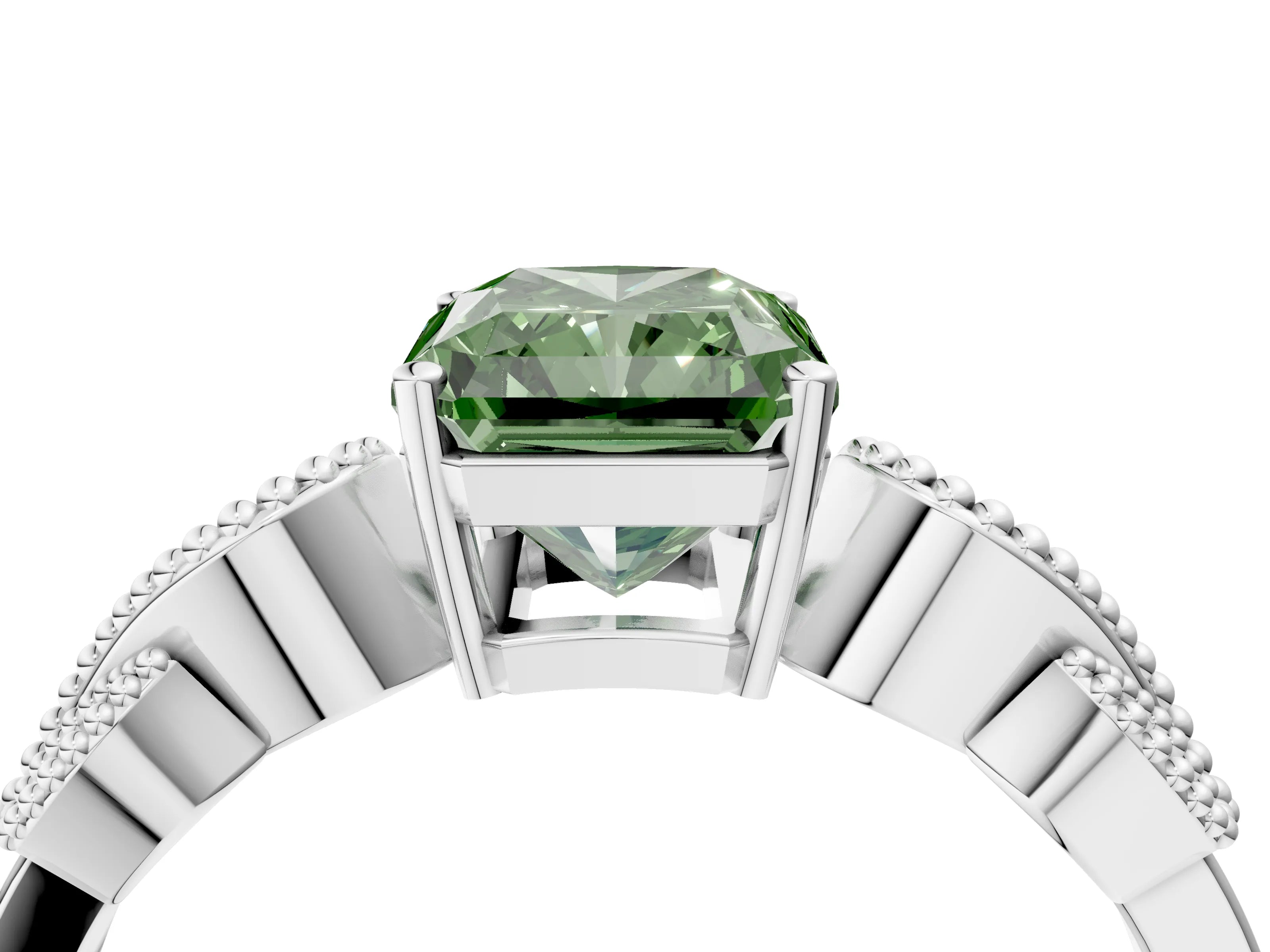 White gold Fancy Green Princess Cut Solitaire Milgrain Leaf Band with Prong Setting_16