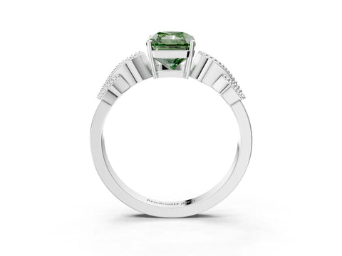 White gold Fancy Green Princess Cut Solitaire Milgrain Leaf Band with Prong Setting_3