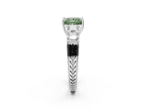 White gold Fancy Green Princess Cut Solitaire Princess Side Stone Engraved Band Prong Setting Ring_14