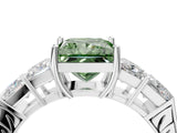 White gold Fancy Green Princess Cut Solitaire Princess Side Stone Engraved Band Prong Setting Ring_16