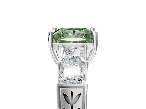 White gold Fancy Green Princess Cut Solitaire Princess Side Stone Engraved Band Prong Setting Ring_17