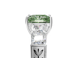 White gold Fancy Green Princess Cut Solitaire Princess Side Stone Engraved Band Prong Setting Ring_17