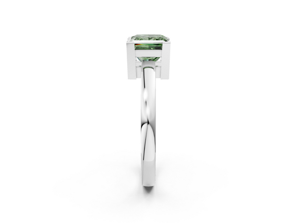 Platinum Fancy Green Princess  Cut Solitaire Ring with Four-Prong Setting and Classic Band