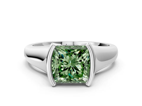 White gold Fancy Green Princess Cut Solitaire Tension Set Diamond Ring with Split Shank Band_12
