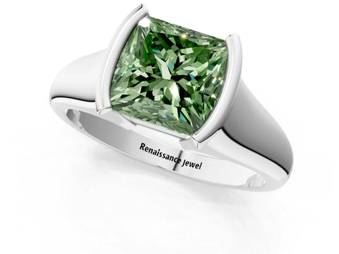 White gold Fancy Green Princess Cut Solitaire Tension Set Diamond Ring with Split Shank Band_13