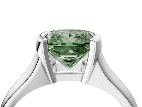 White gold Fancy Green Princess Cut Solitaire Tension Set Diamond Ring with Split Shank Band_16