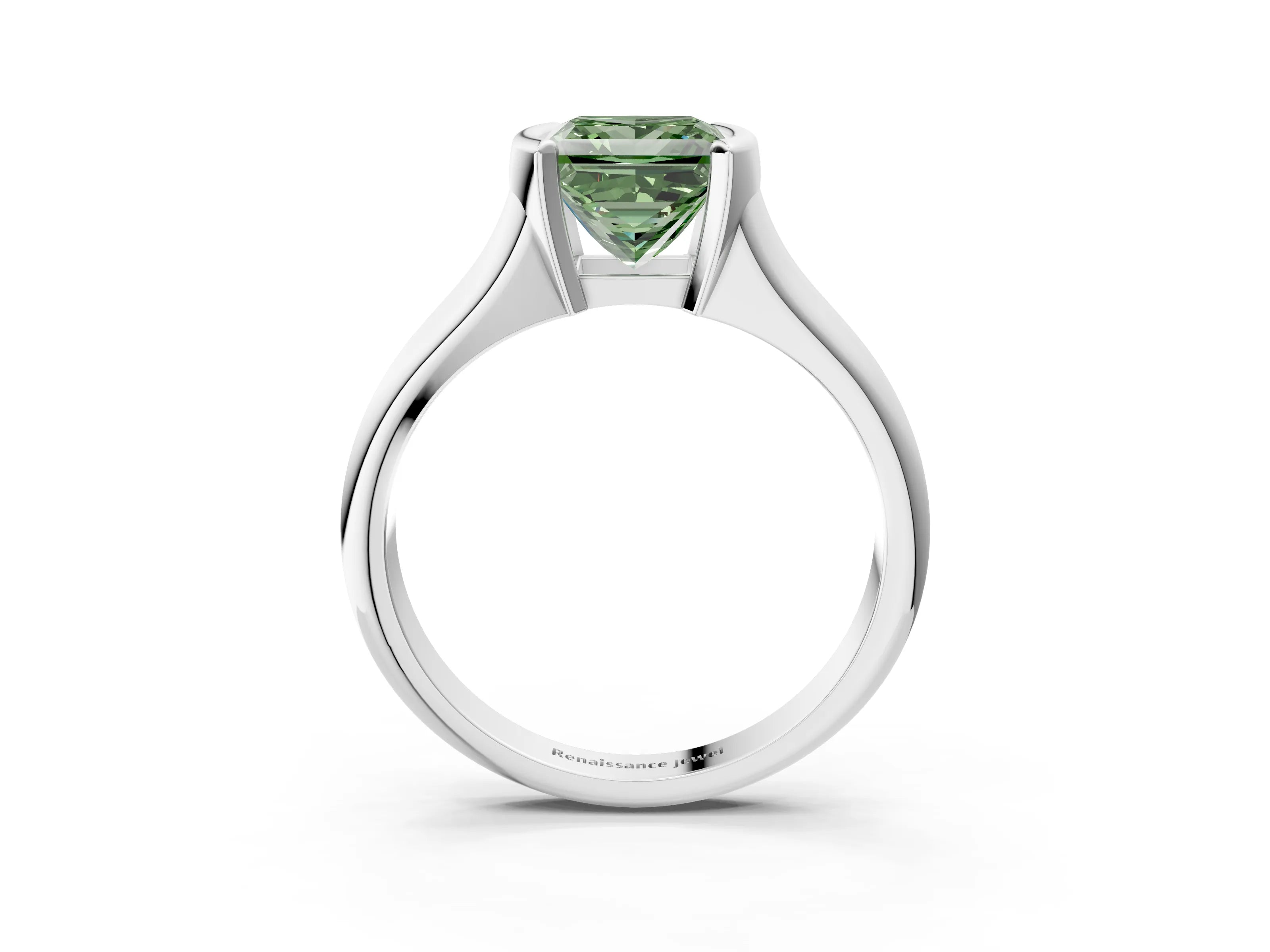 White gold Fancy Green Princess Cut Solitaire Tension Set Diamond Ring with Split Shank Band_3
