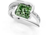White gold Fancy Green Princess Cut Solitaire Tension-Set Diamond Split Shank Ring_1