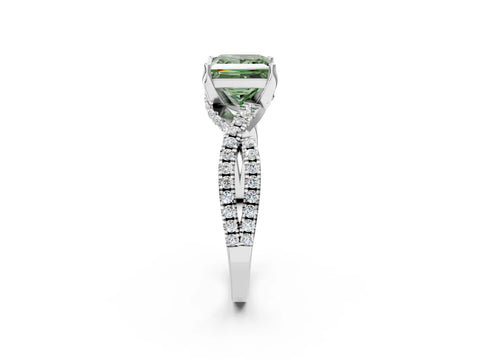 White gold Fancy Green Princess Cut Solitaire Twist Pave Diamond Engagement Ring with Prong Setting_14