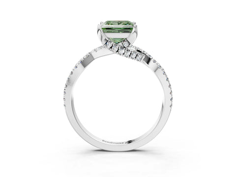White gold Fancy Green Princess Cut Solitaire Twist Pave Diamond Engagement Ring with Prong Setting_15