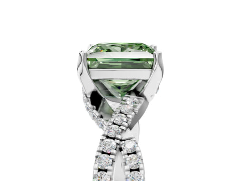 White gold Fancy Green Princess Cut Solitaire Twist Pave Diamond Engagement Ring with Prong Setting_17